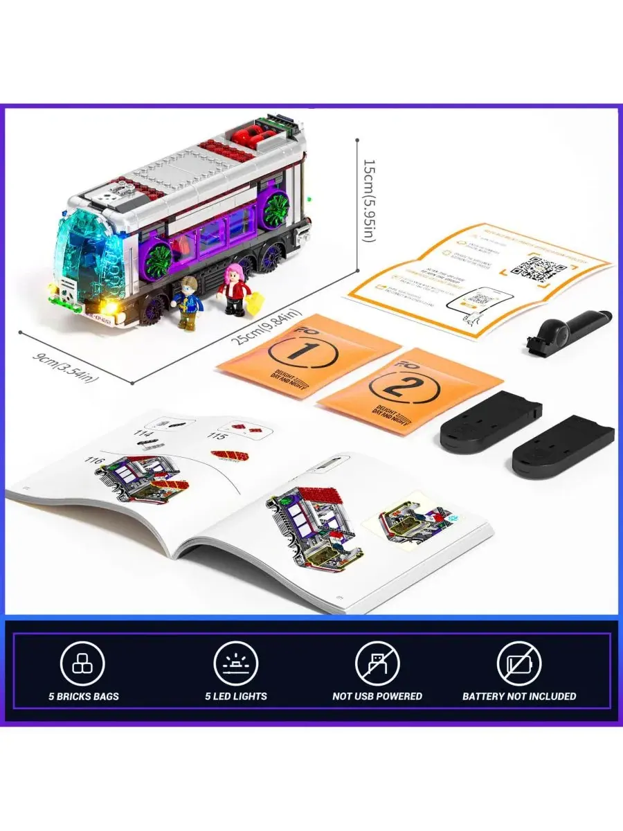 Конструктор Lumibricks 2 in 1 Future-Bus Lighting Building Bricks Set, 605 деталей — изображение 9 из 9, нет цвета