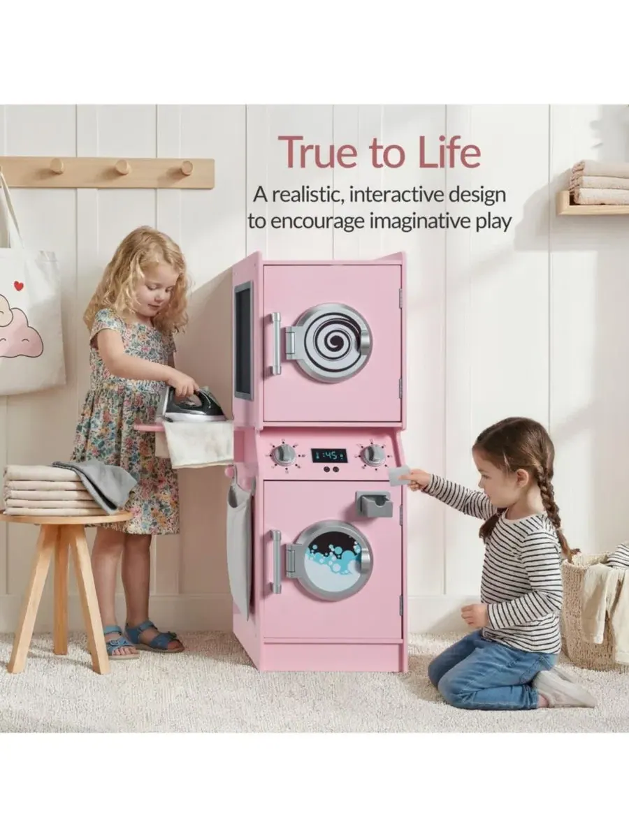 Игровой набор стиральной машины и сушилки с аксессуарами Best Choice Products — изображение 3 из 8, розовый