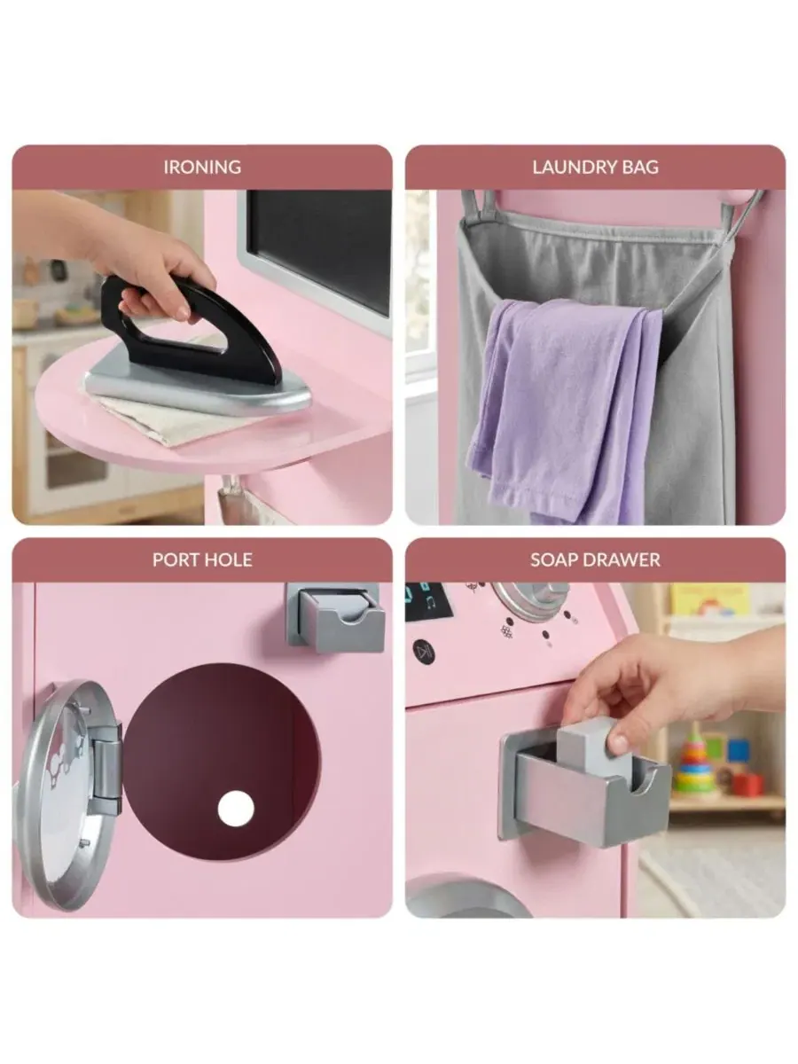 Игровой набор стиральной машины и сушилки с аксессуарами Best Choice Products — изображение 4 из 8, розовый