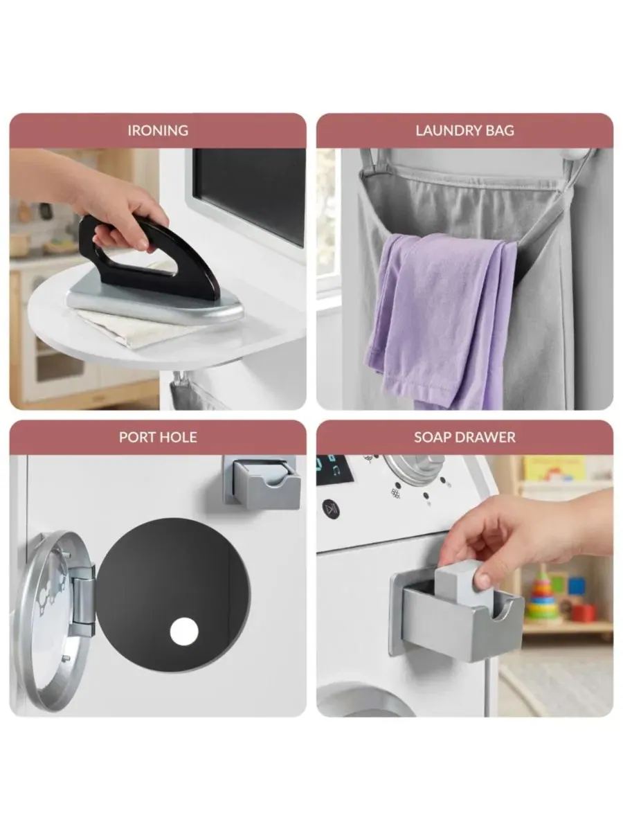 Игровой набор стиральной машины и сушилки с игрушечным утюгом Best Choice Products — изображение 4 из 8, белый