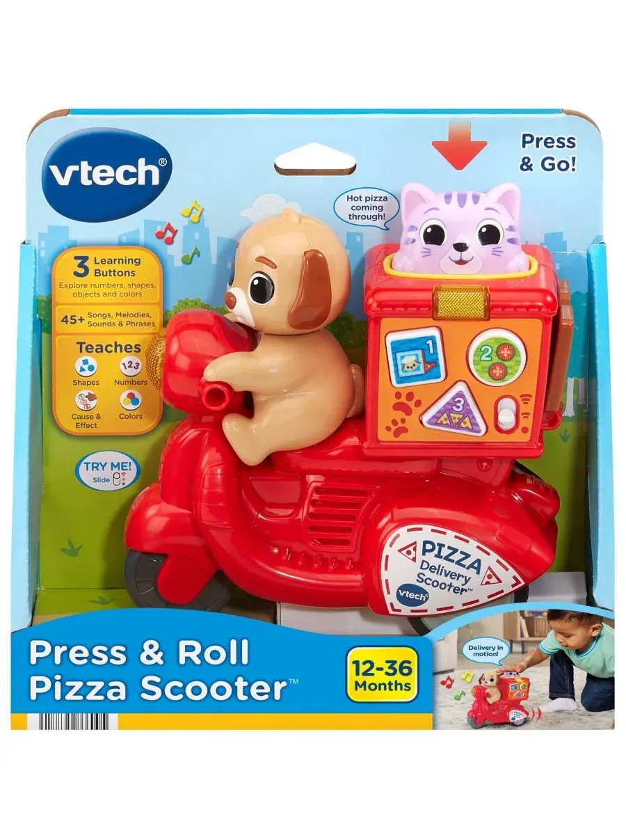 Развивающая игрушка Press & Roll Pizza Scooter Numbers, Shapes & Colors Learning Toy VTech — изображение 3 из 5, нет цвета