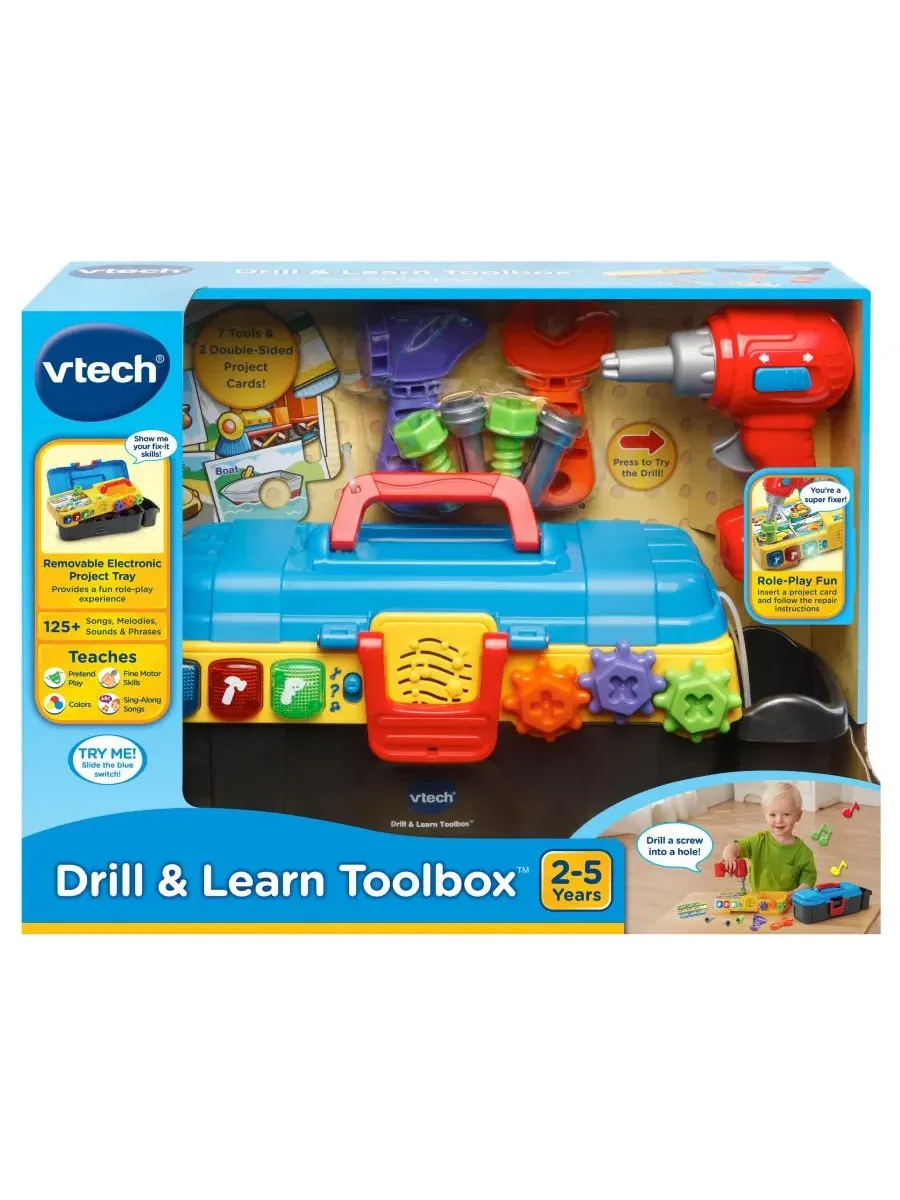 Игрушечный набор инструментов с электронным лотком и дрелью VTech Drill & Learn Toolbox — изображение 3 из 3, мульти