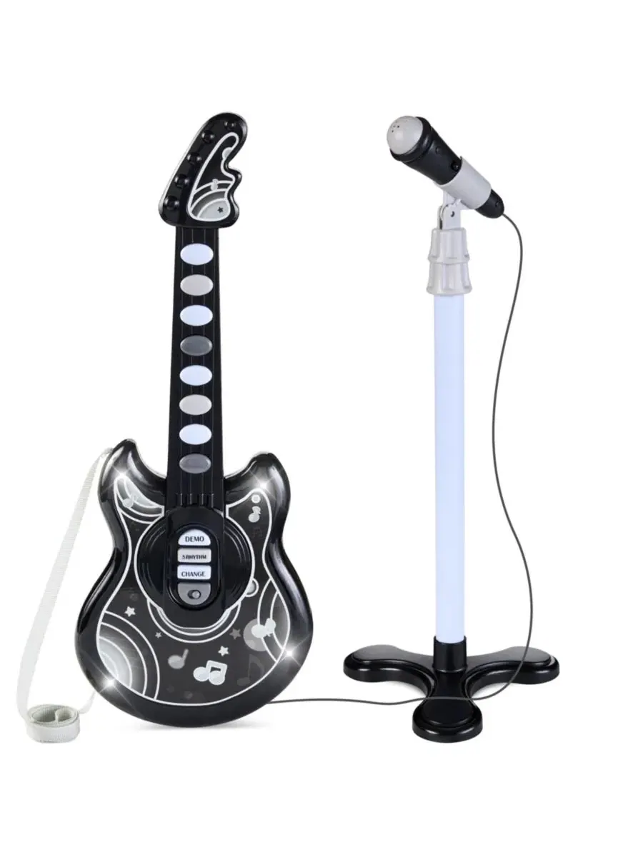 Детская гитара Flash Guitar 48 см , музыкальный инструмент для ролевых игр для малышей с микрофоном