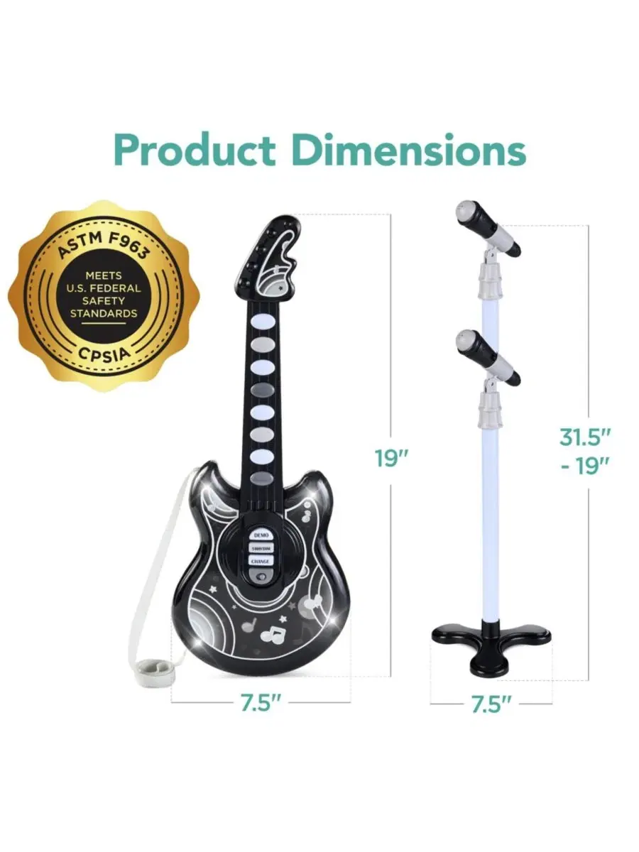 Детская гитара Flash Guitar 48 см , музыкальный инструмент для ролевых игр для малышей с микрофоном — изображение 7 из 7