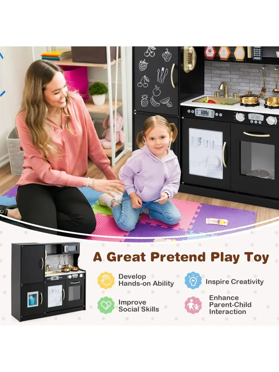 Детская деревянная игрушечная кухня для ролевых игр с доской и аксессуарами Skonyon — изображение 5 из 11, черный