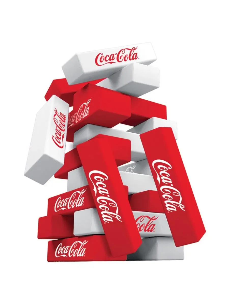 Настольная игра Tumble Tower Coca-Cola, 18 деревянных блоков, MasterPieces — изображение 2 из 3, мульти