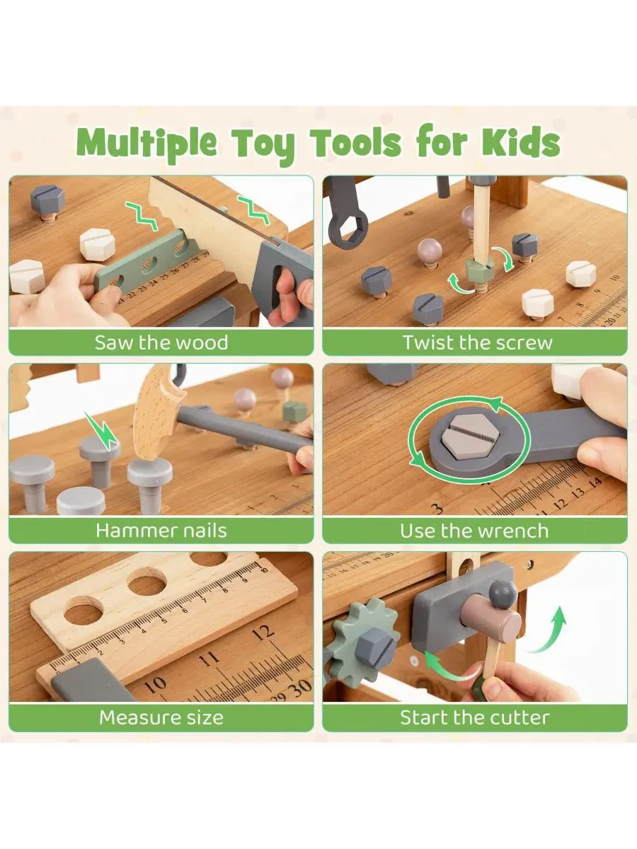 Детская тележка-верстак с набором инструментов, 2-в-1 Slickblue — изображение 6 из 9, коричневый