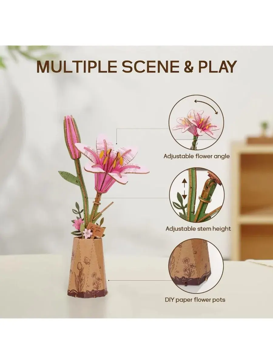 3D-пазл из дерева Pink Lily, 73 детали Flash Popup — изображение 3 из 4, нет цвета