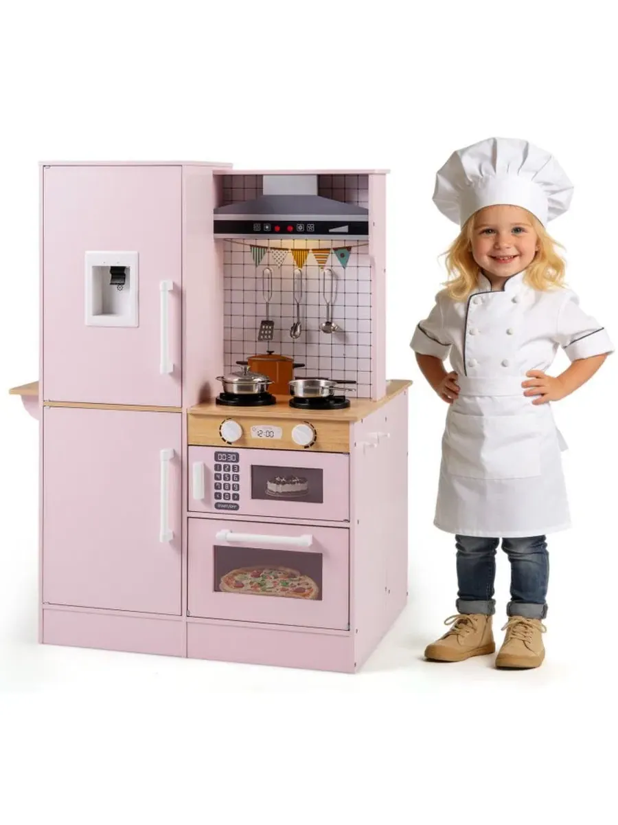 Двусторонний игровой кухонный набор SUGIFT, с мойкой и вытяжкой — изображение 11 из 11, розовый