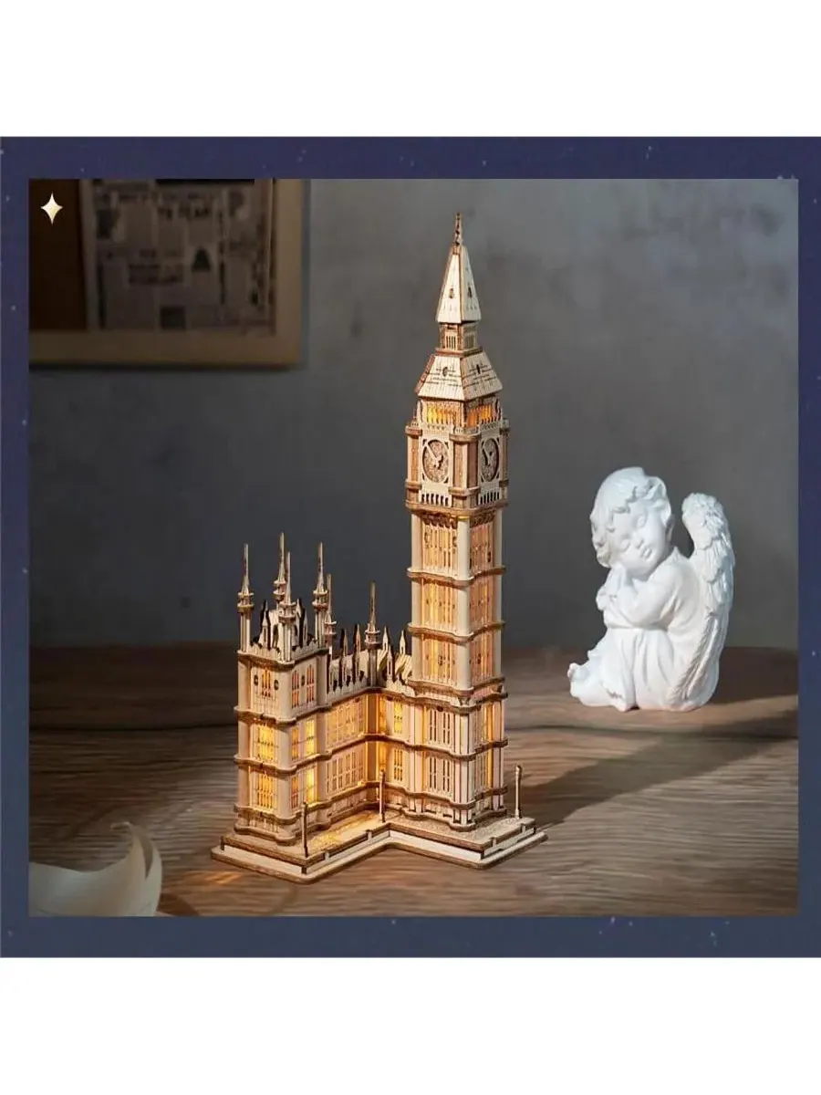3D-пазл Big Ben London Architecture, деревянная модель Robotime — изображение 4 из 5, светлый бежевый