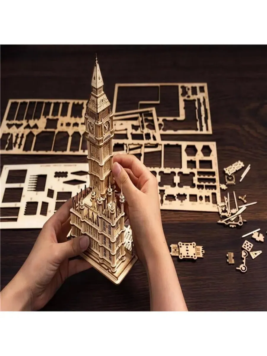 3D-пазл Big Ben London Architecture, деревянная модель Robotime — изображение 5 из 5, светлый бежевый