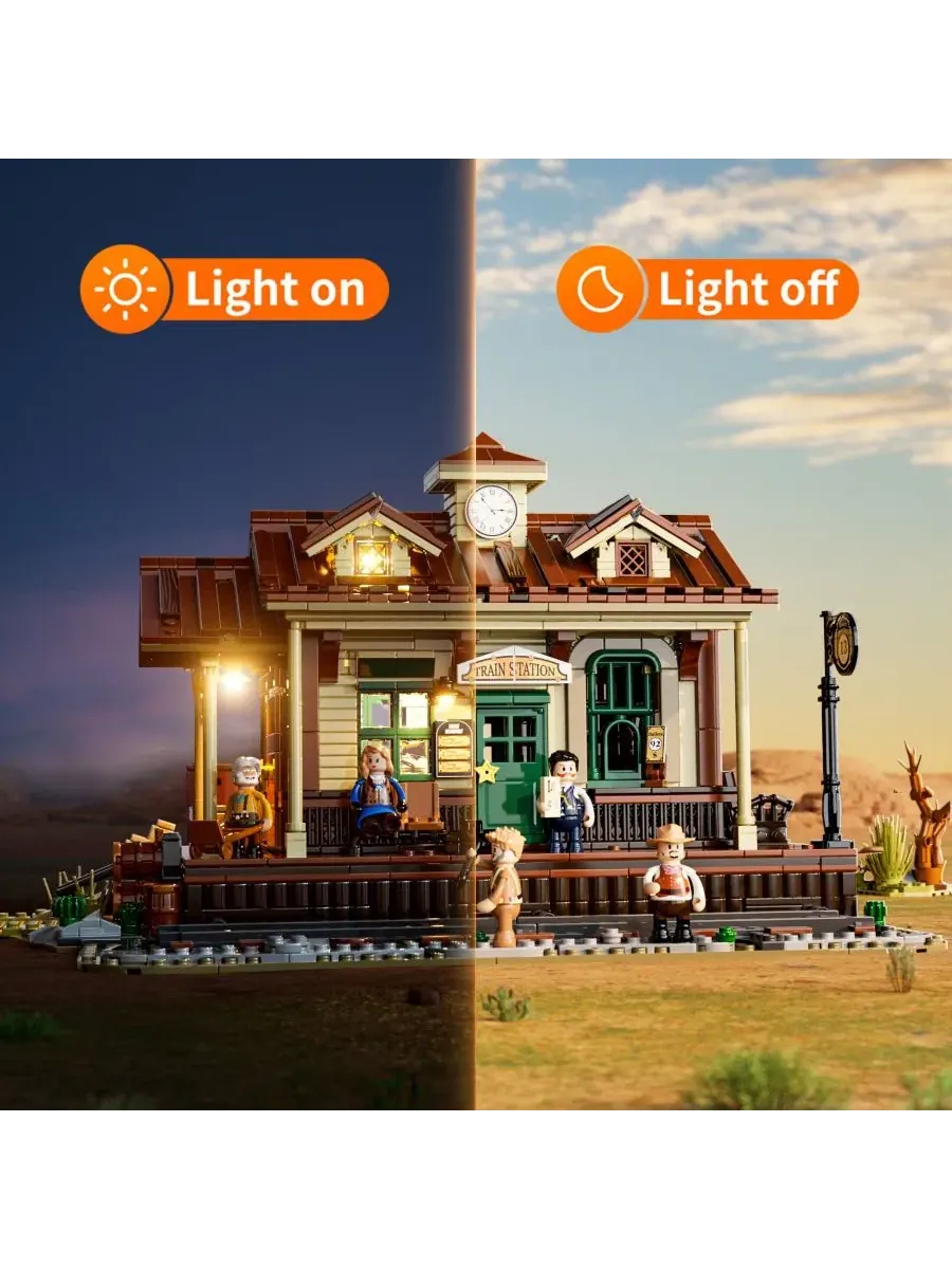 Конструктор Western Train Station с LED-подсветкой, 1843 детали Lumibricks — изображение 6 из 9, нет цвета