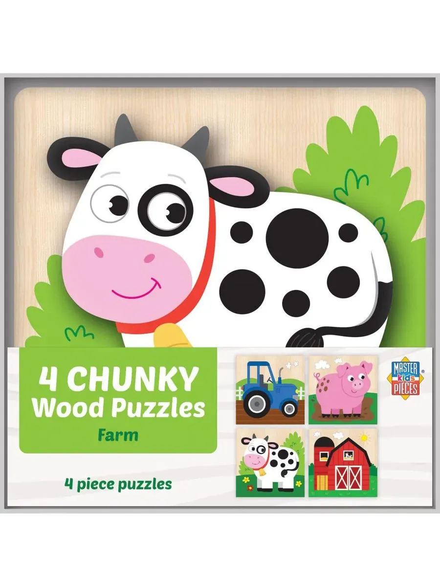 Деревянные пазлы в виде фермы - набор из 4 штук для детей Masterpieces Puzzles