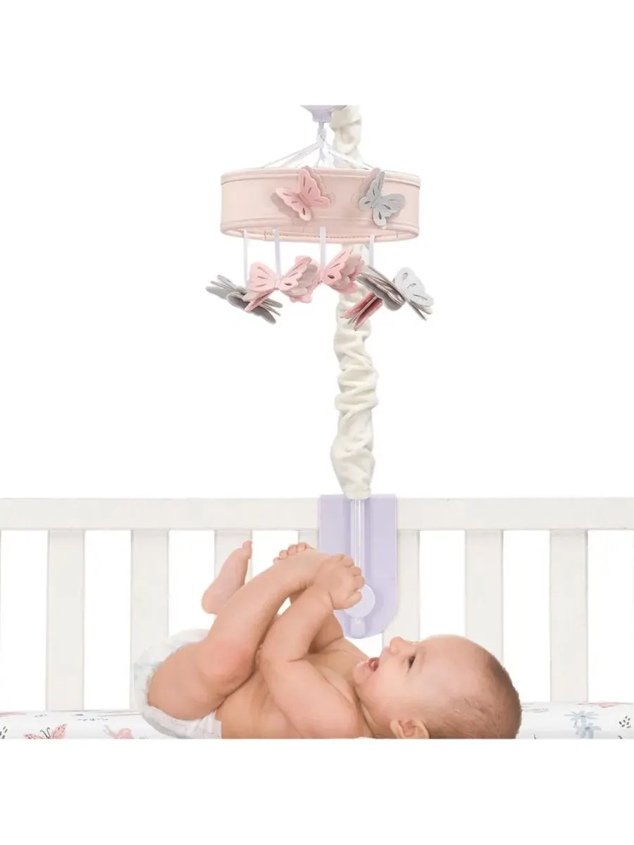 Музыкальный мобиль для детской кроватки Baby Blooms «Розовая бабочка» - игрушка-успокоитель Lambs & — изображение 2 из 7
