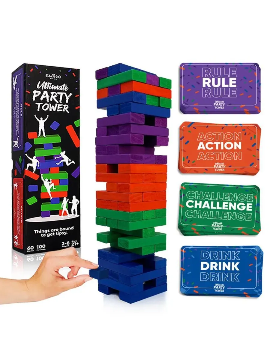Настольная игра Ultimate Party Tower, 100 карточек и 60 блоков SWOOC — зеленый
