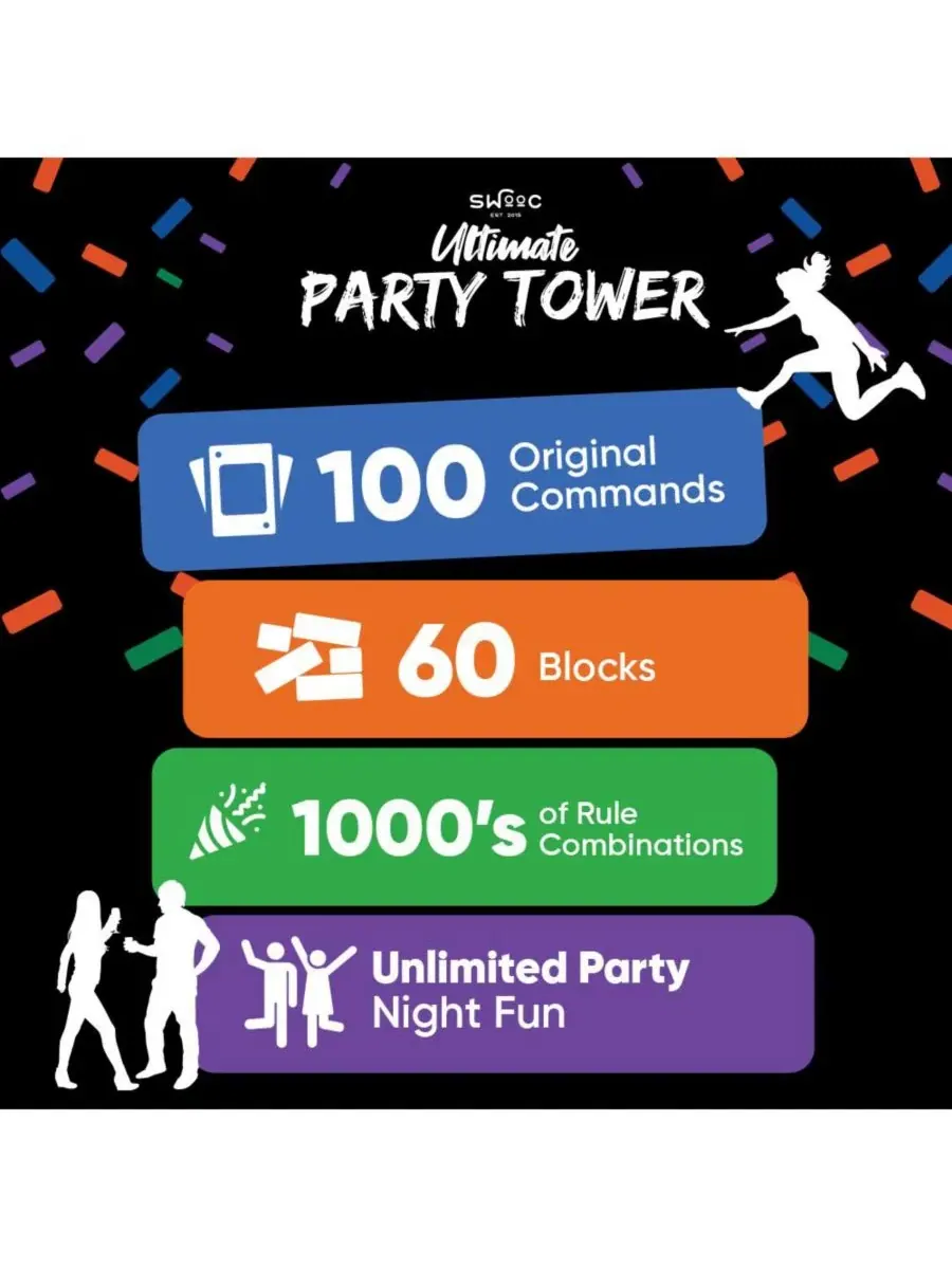 Настольная игра Ultimate Party Tower, 100 карточек и 60 блоков SWOOC — изображение 4 из 5, зеленый