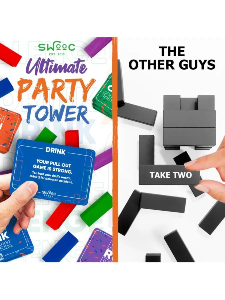 Настольная игра Ultimate Party Tower, 100 карточек и 60 блоков SWOOC — изображение 5 из 5, зеленый
