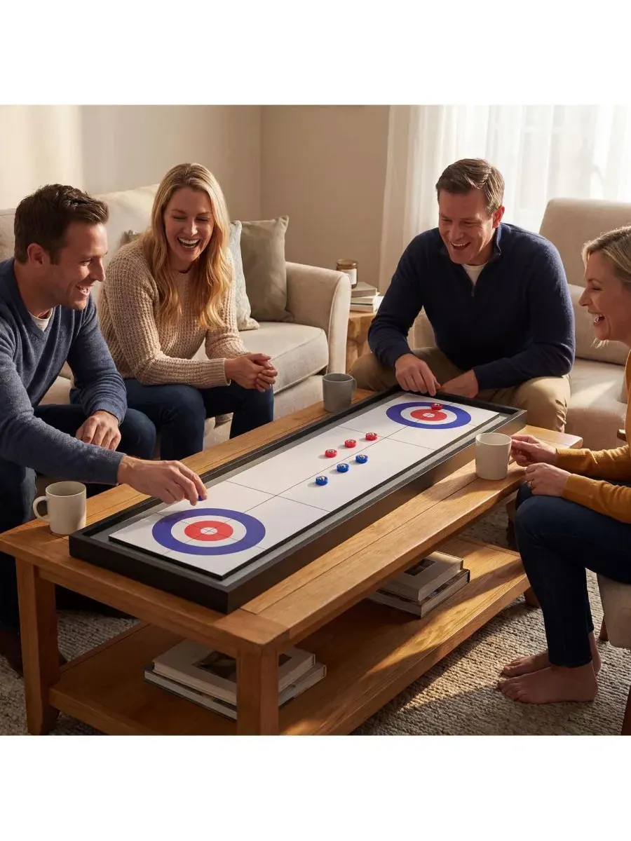 Настольная игра 2-в-1: шuffleboard и керлинг, с двусторонней доской Mecale — изображение 2 из 8, белый