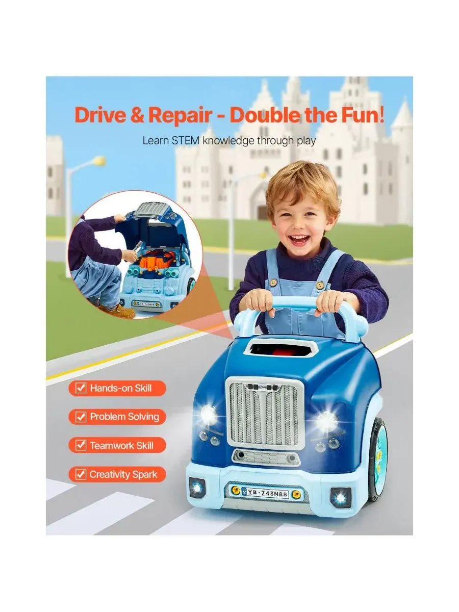 Игровой набор механика Engine Repair с электродрелью, 60 деталей HONGGE — изображение 2 из 11, синий