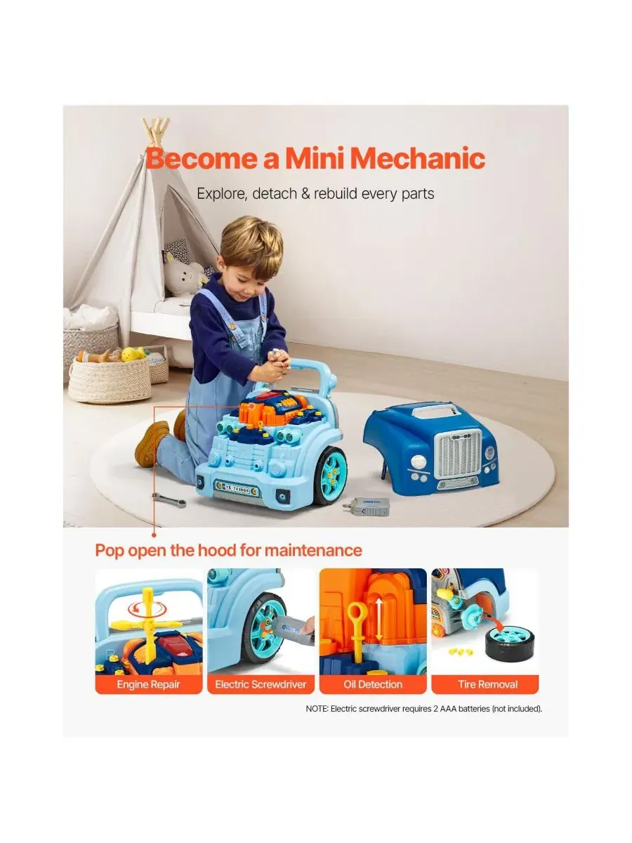 Игровой набор механика Engine Repair с электродрелью, 60 деталей HONGGE — изображение 3 из 11, синий