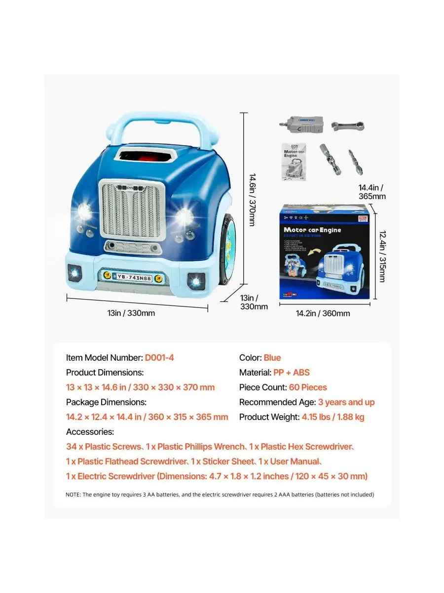 Игровой набор механика Engine Repair с электродрелью, 60 деталей HONGGE — изображение 8 из 11, синий