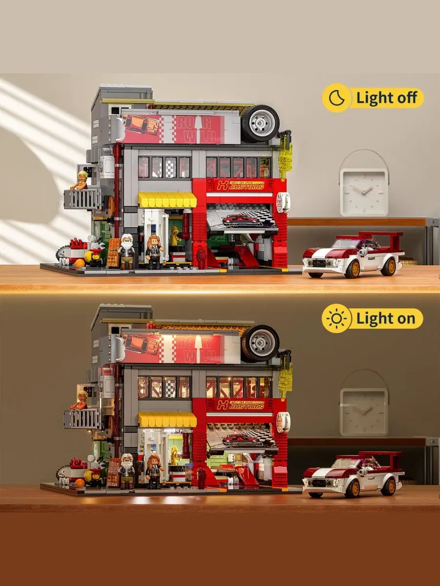 Конструктор Lumibricks 1935 деталей, уличный гараж 1990-х, 7 световых точек Lumibricks — изображение 9 из 10, нет цвета