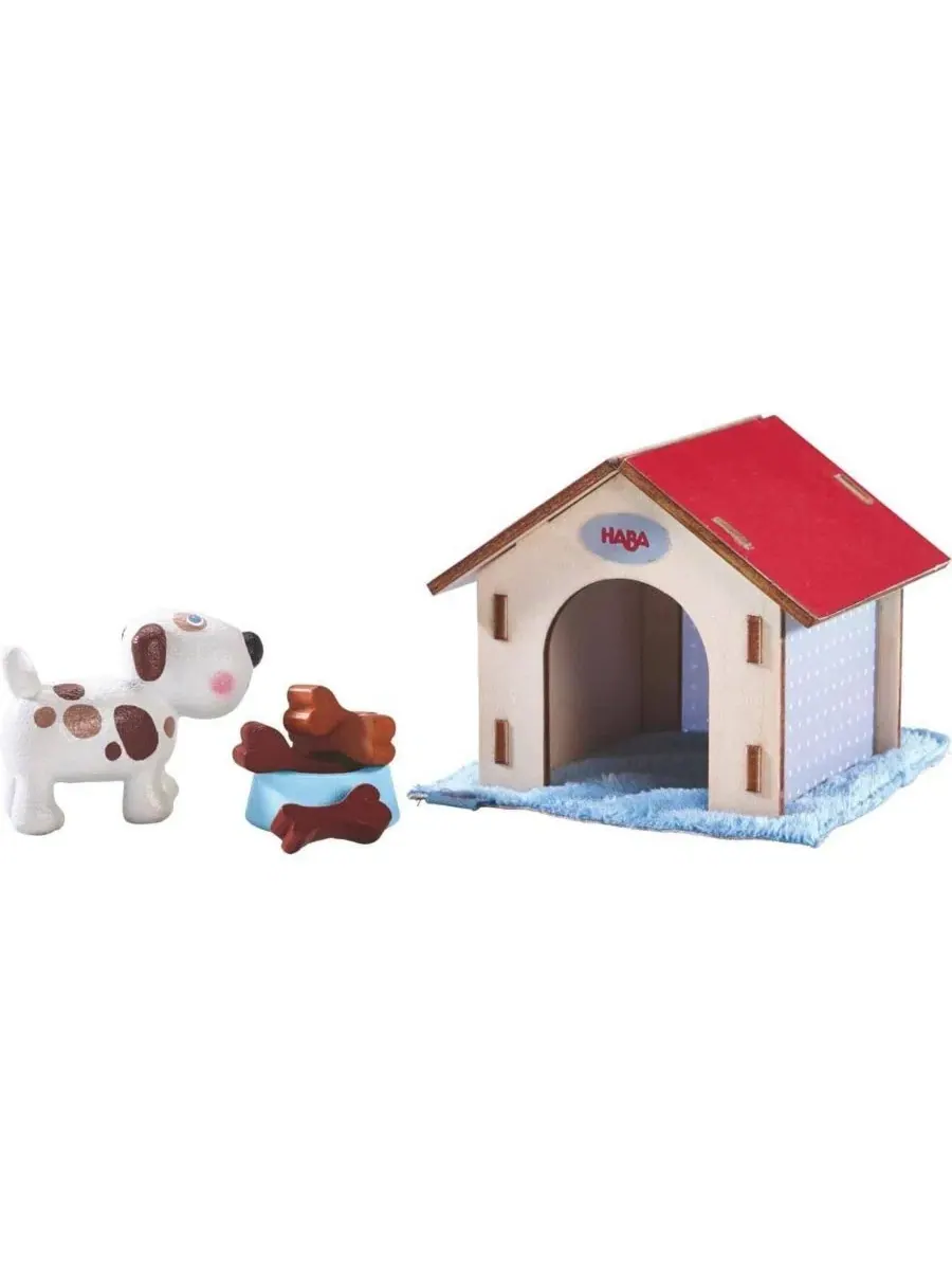 Игрушечная фигурка собачки Лаки из серии Little Friends с будкой и деревянными костями Haba