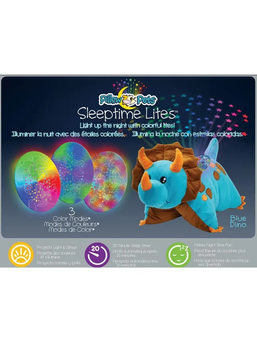 Плюшевый динозавр Sleeptime Lite Pillow Pets — изображение 7 из 9, голубой