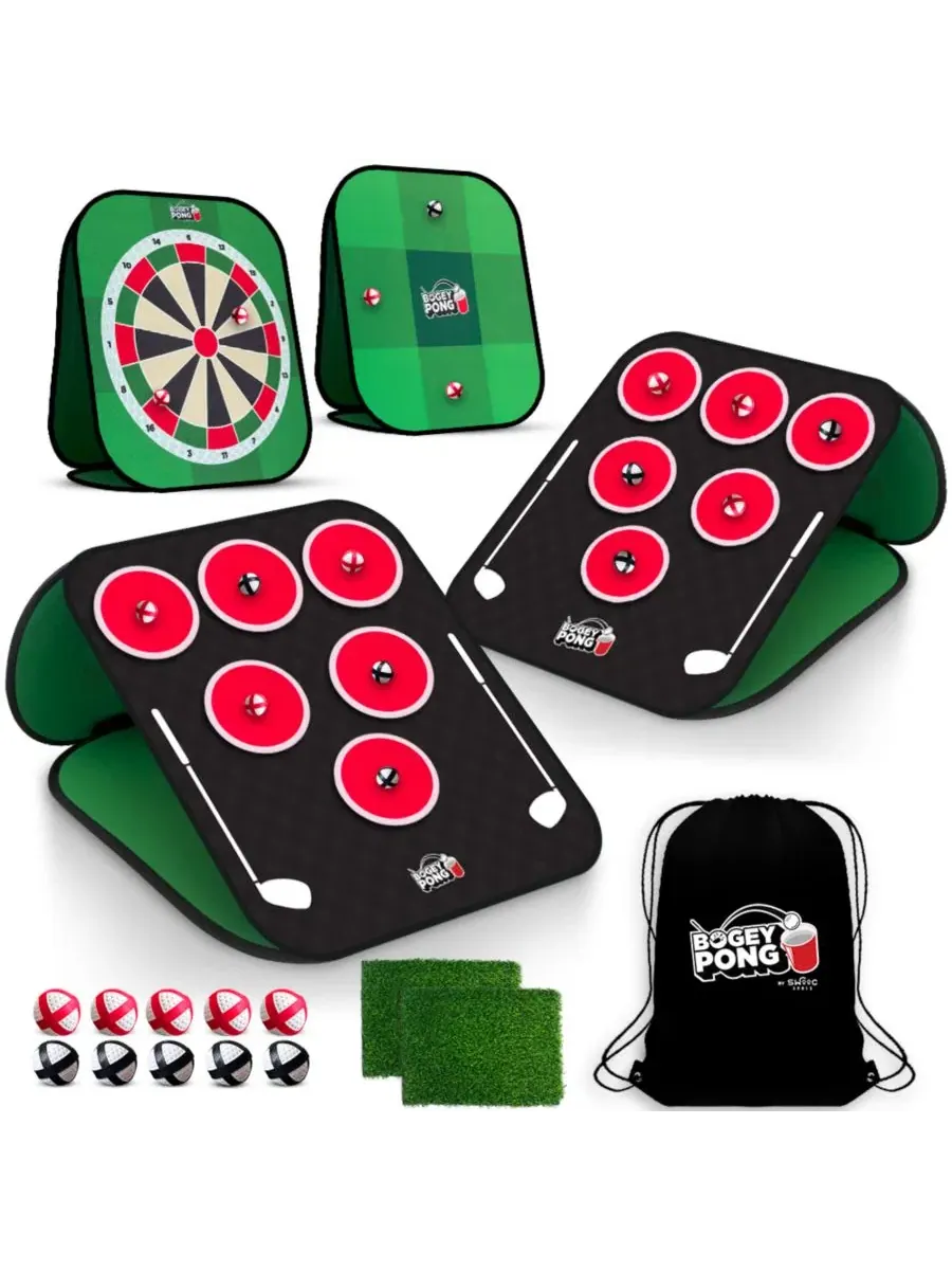 Bogey Pong, Набор для игры в гольф 3-в-1 для заднего двора: дротики и крестики-нолики, Удалите — зеленый