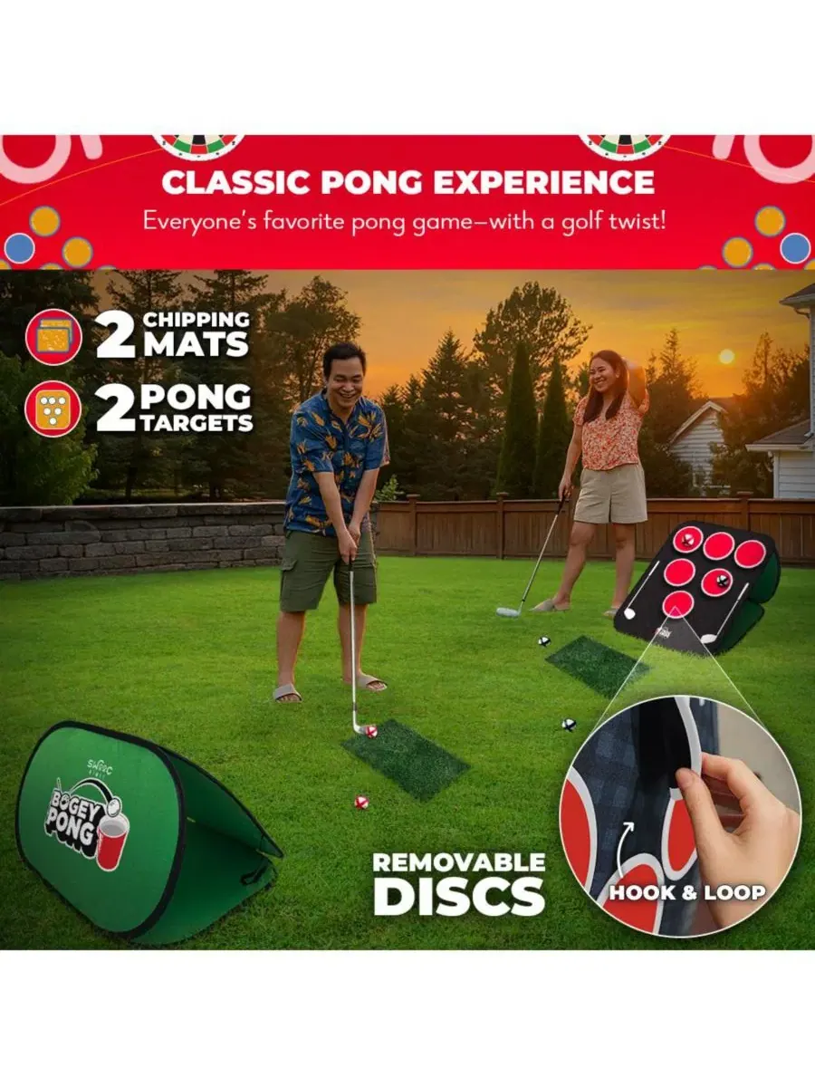 Bogey Pong, Набор для игры в гольф 3-в-1 для заднего двора: дротики и крестики-нолики, Удалите — изображение 3 из 6, зеленый