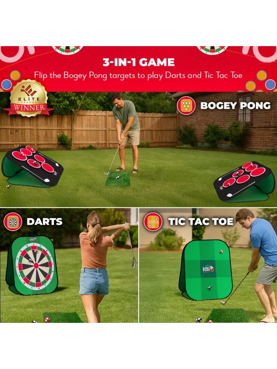 Bogey Pong, Набор для игры в гольф 3-в-1 для заднего двора: дротики и крестики-нолики, Удалите — изображение 5 из 6, зеленый