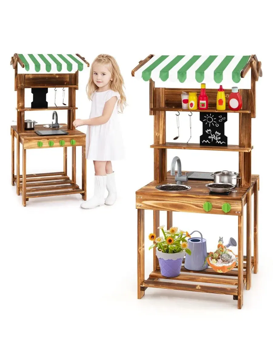 Двусторонний игровой набор кухня-гриль с навесом и меловой доской Mecale