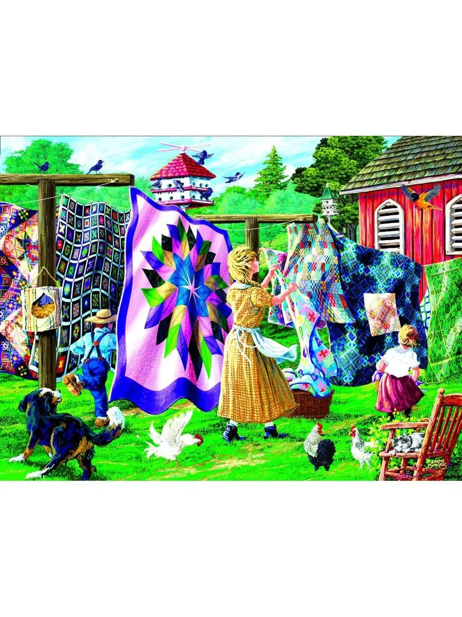 Пазл «Бельевая веревка» от Quilter's, 1000 деталей, для взрослых Sunsout — изображение 2 из 5, нет цвета