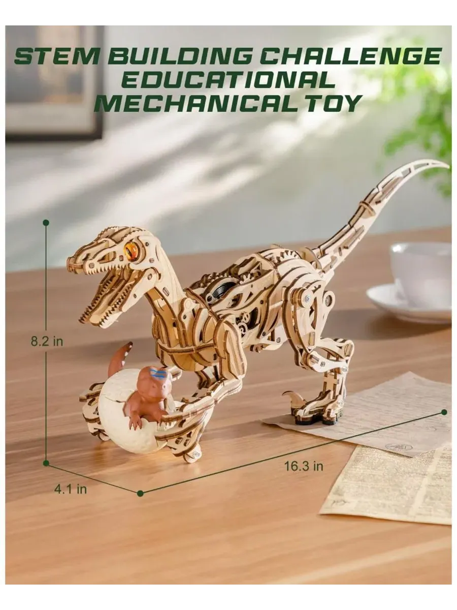 Игрушки-динозавры, 3D-пазлы из дерева, механические модели из дерева, наборы для творчества — изображение 5 из 5, бежевый