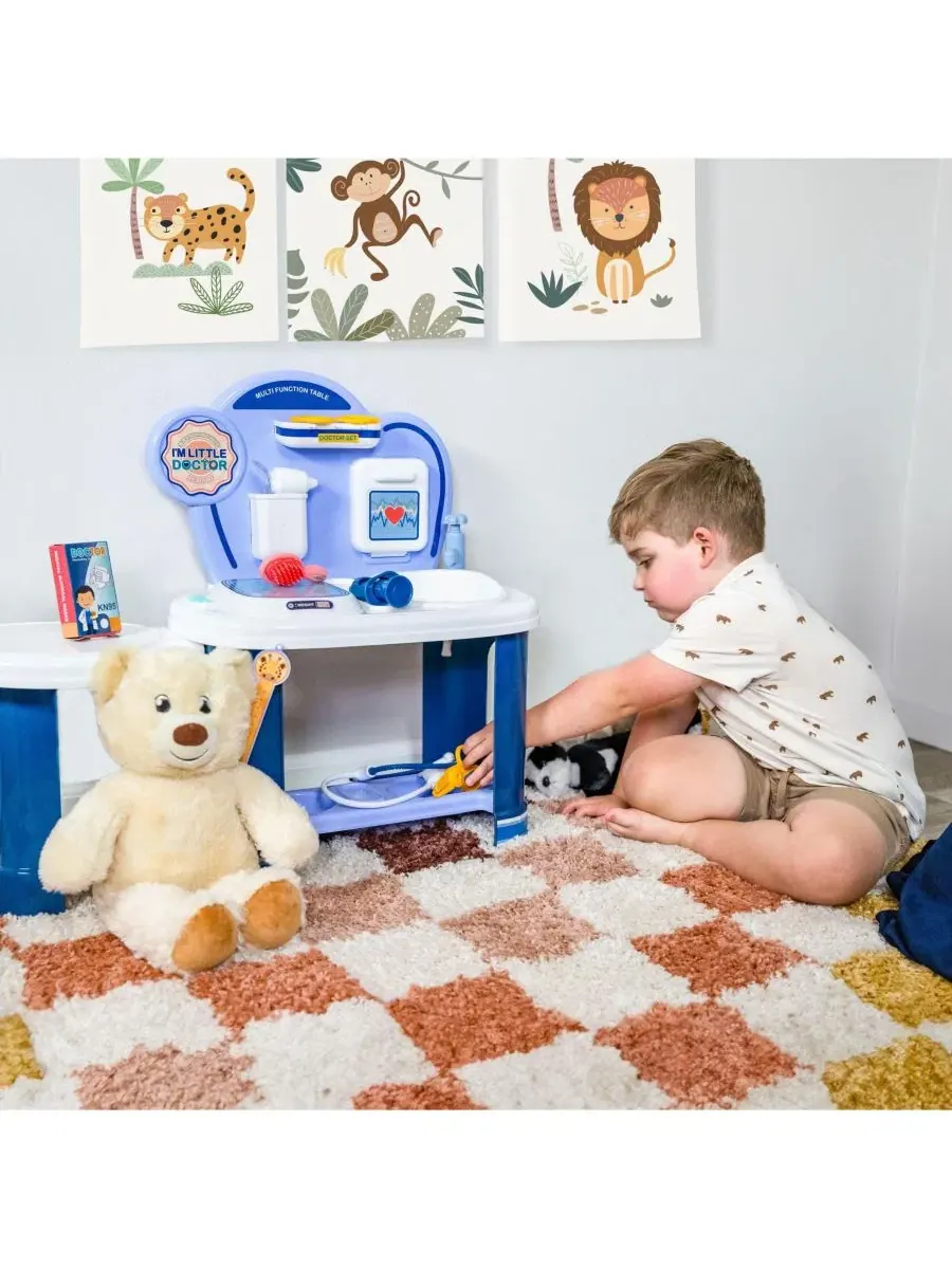 Игровой набор ветеринарной станции с аксессуарами, 70x27x58 см Sunnydaze Decor — изображение 7 из 11, синий