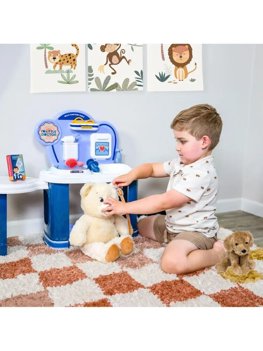 Игровой набор ветеринарной станции с аксессуарами, 70x27x58 см Sunnydaze Decor — изображение 8 из 11, синий