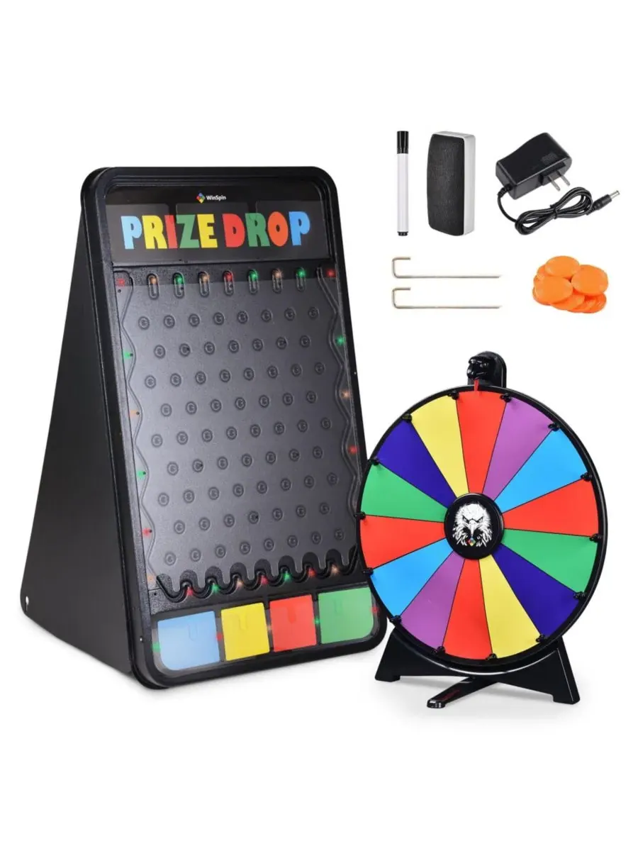 Игровой набор с доской для призов и колесом фортуны с LED-подсветкой, модель Prize Drop WinSpin — прозрачный