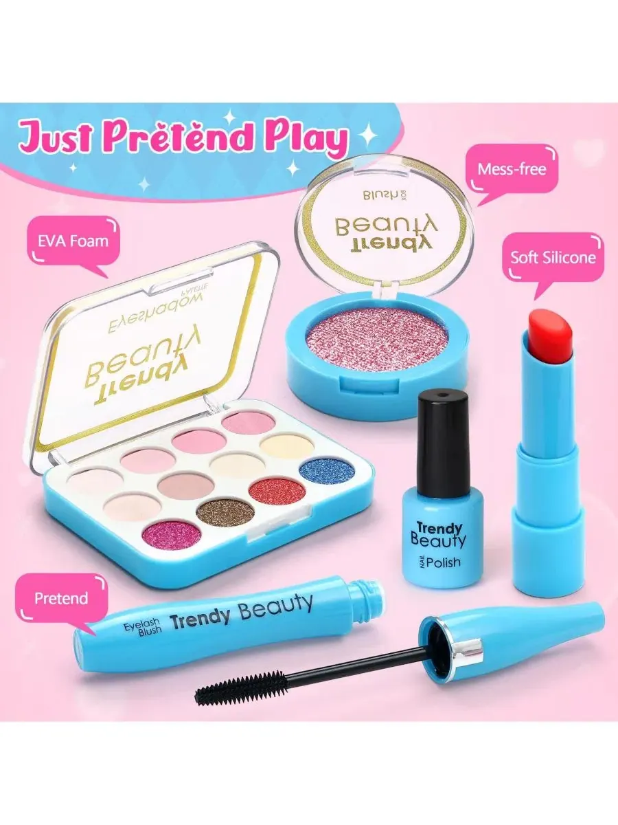 Игровой набор косметики с сумочкой, с плюшевой игрушкой, телефоном и кошельком GNUADZ — изображение 4 из 4, синий