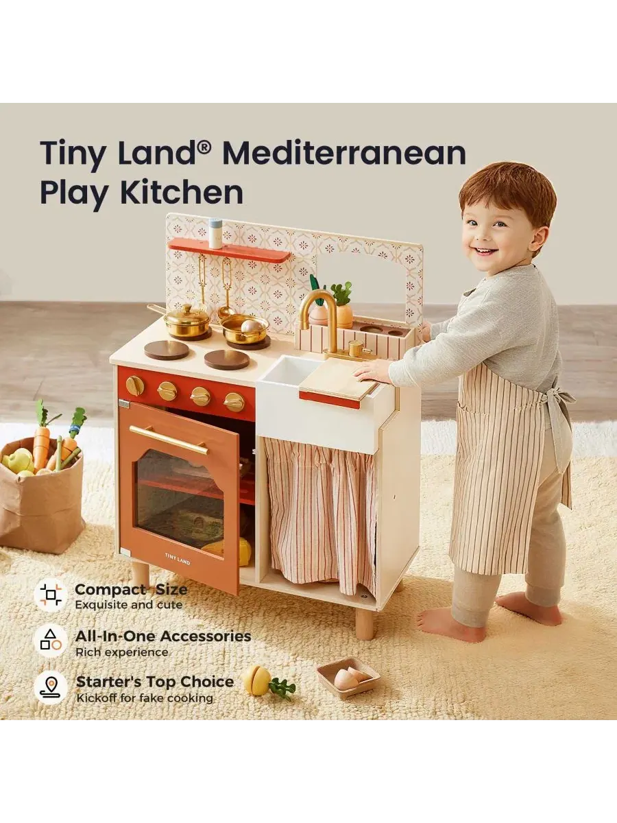Деревянная игровая кухня для малышей - детский кухонный набор с нарезкой продуктов и посудой — изображение 2 из 11