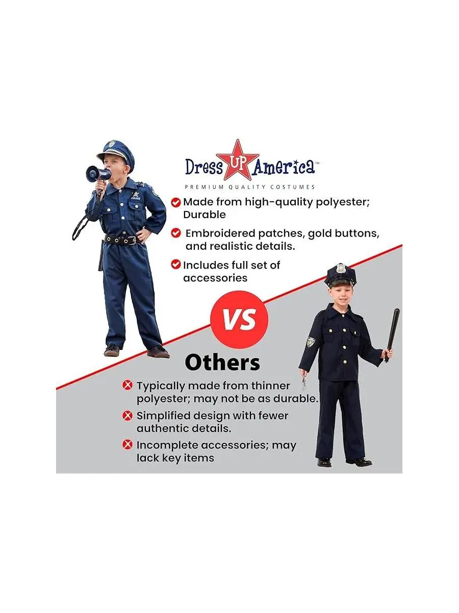 Костюм полицейского Police Officer Costume Set Dress Up America — изображение 3 из 6, нет цвета