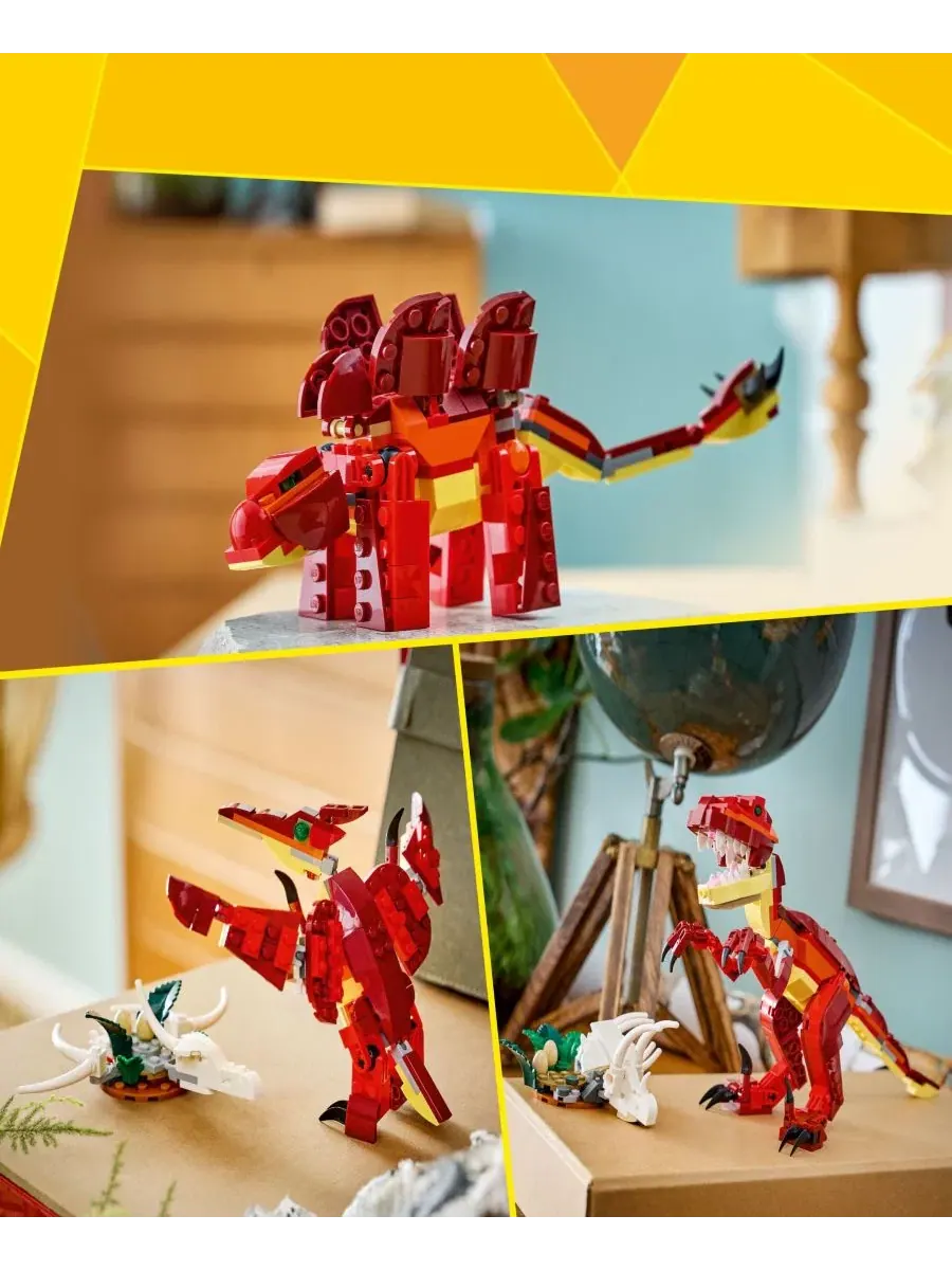 Конструктор Creator 3 в 1 «Свирепый динозавр» для детей, 283 детали Lego — изображение 3 из 6, нет цвета