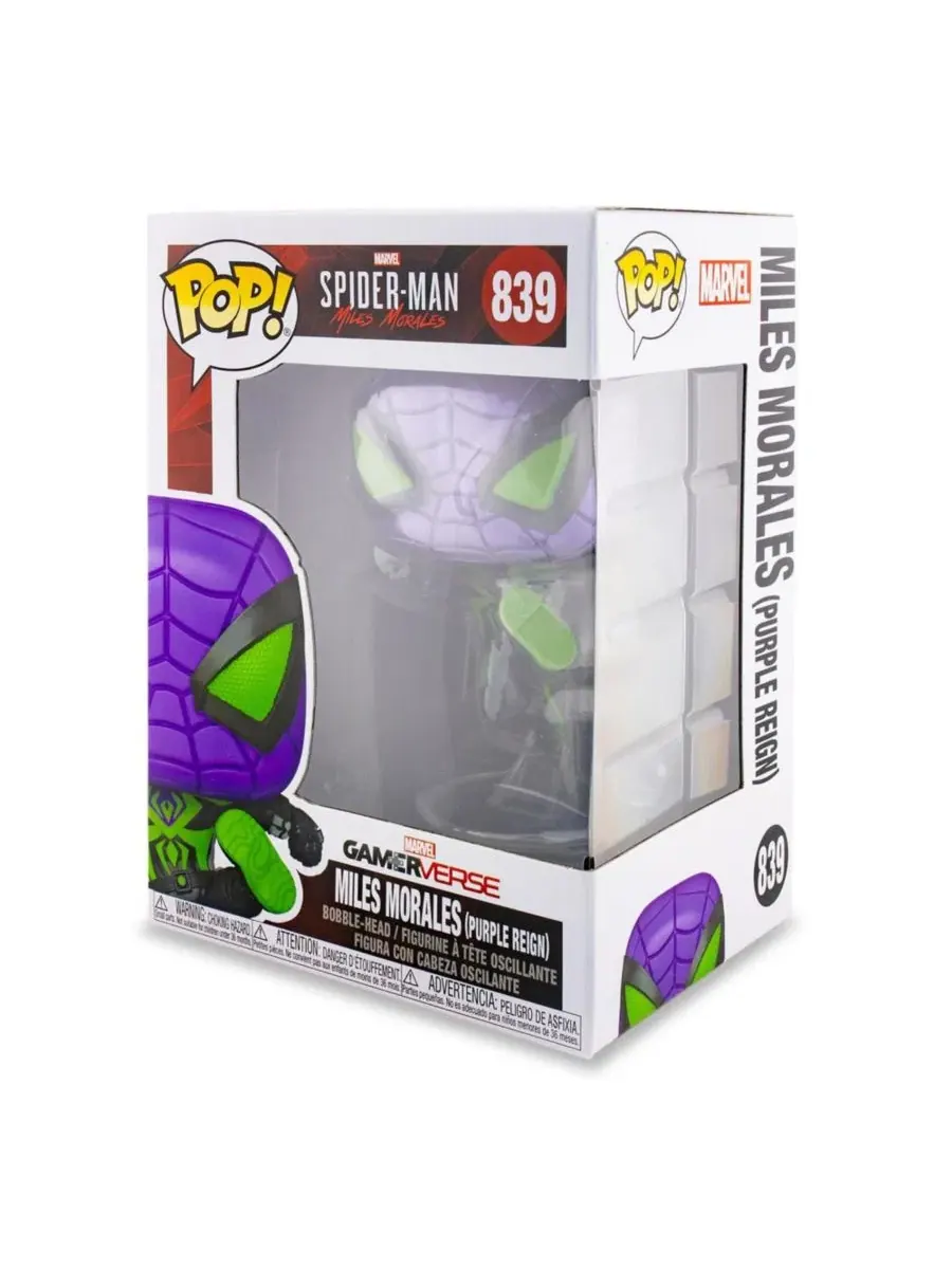 Виниловая фигурка Funko POP Человек-паук Marvel, Майлз Моралес в фиолетовом костюме из серии — изображение 6 из 8, нет цвета