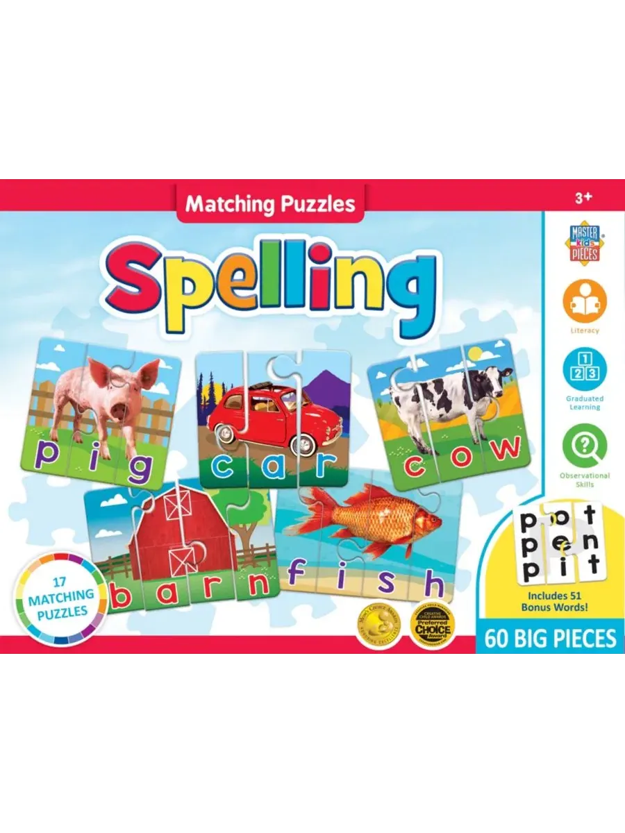 Обучающая игра-пазл Spelling Educational Matching, 60 элементов MasterPieces Puzzles