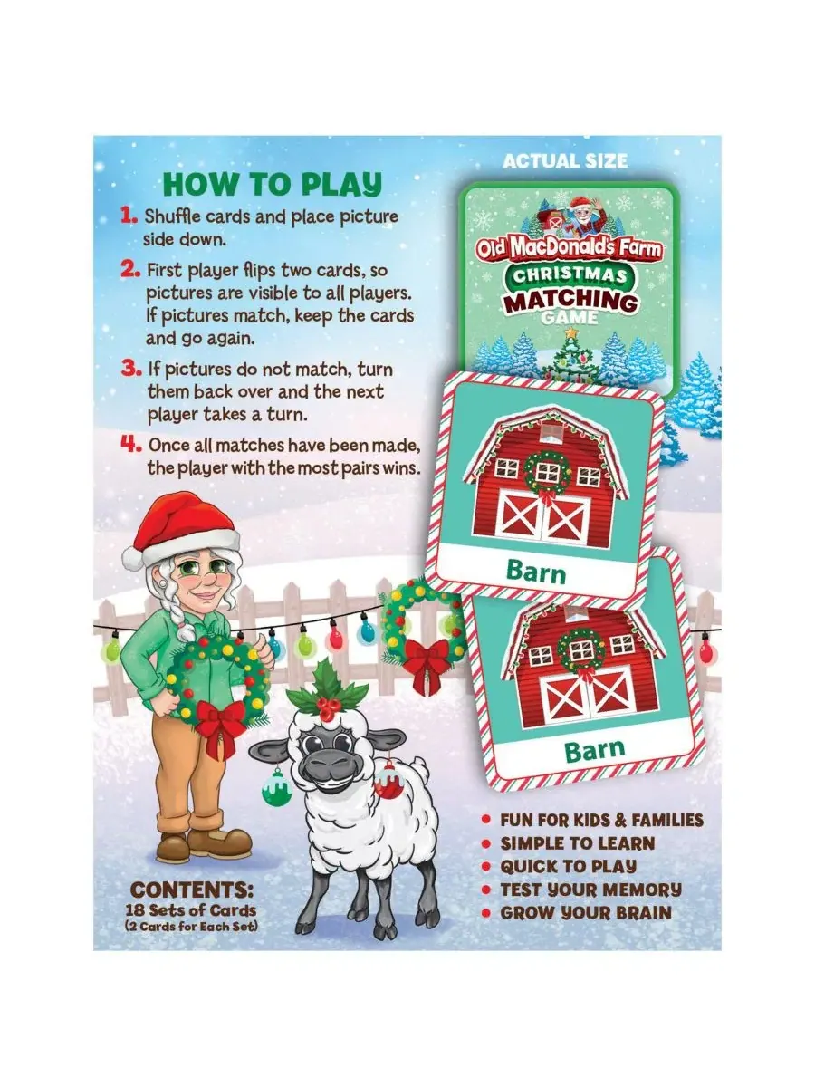 Настольная игра на память Old MacDonald's Farm Christmas Matching Game, MasterPieces — изображение 3 из 3, нет цвета