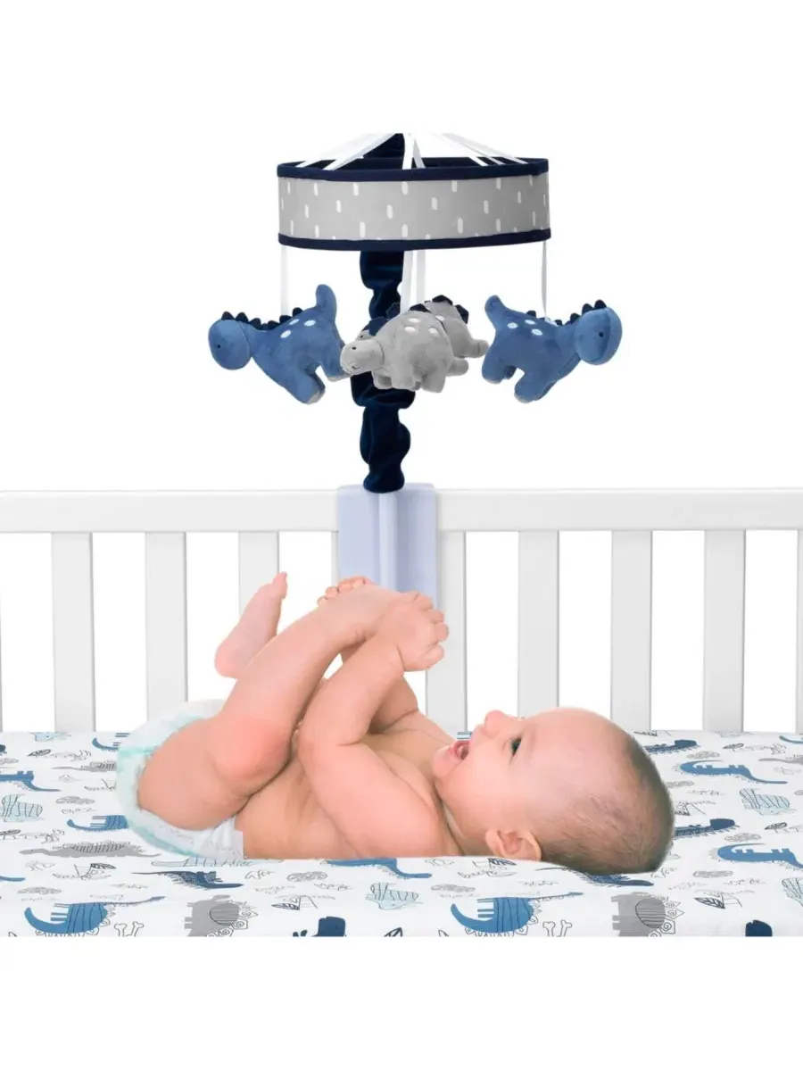 Музыкальный мобиль для детской кроватки в виде динозаврика Baby Dino (сине-серый) Lambs & Ivy — изображение 5 из 5, синий