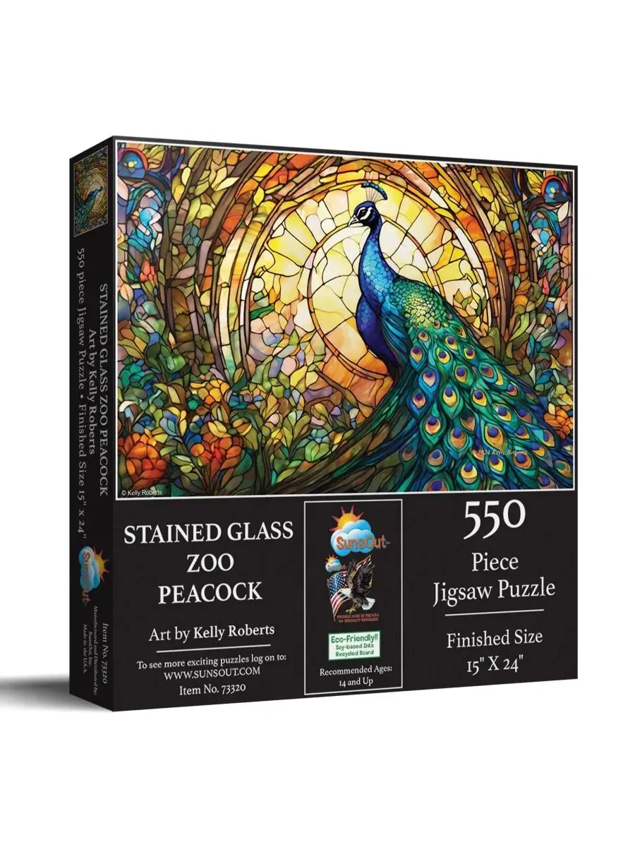 Пазл 550 деталей «Stained Glass Zoo Peacock» SunsOut