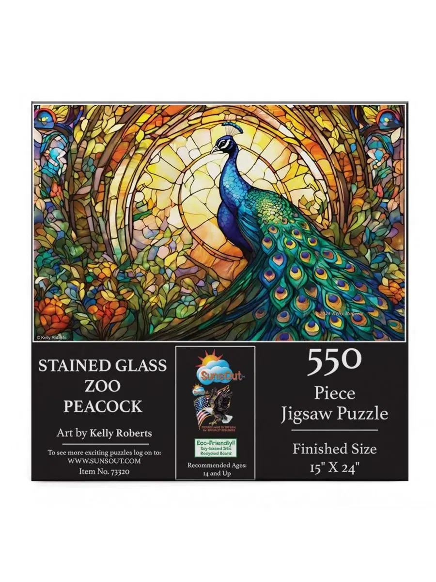Пазл 550 деталей «Stained Glass Zoo Peacock» SunsOut — изображение 2 из 5, нет цвета