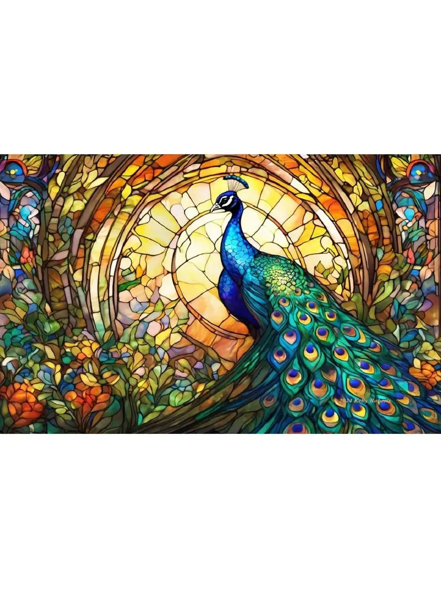 Пазл 550 деталей «Stained Glass Zoo Peacock» SunsOut — изображение 3 из 5, нет цвета