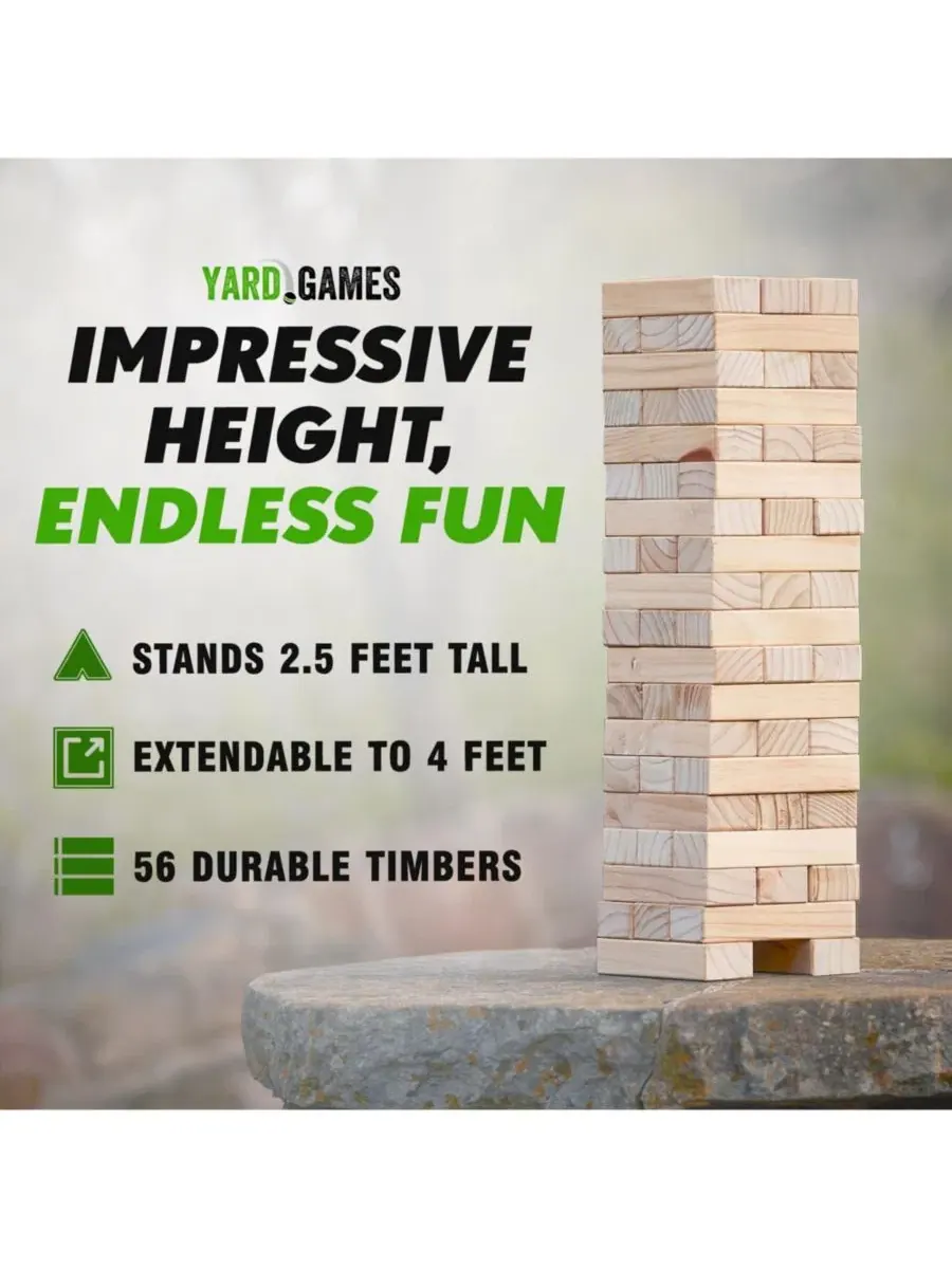 Деревянная игра для укладки брусьев 76 см с кейсом Giant Tumbling Timbers Yard Games — изображение 2 из 5, бежевый