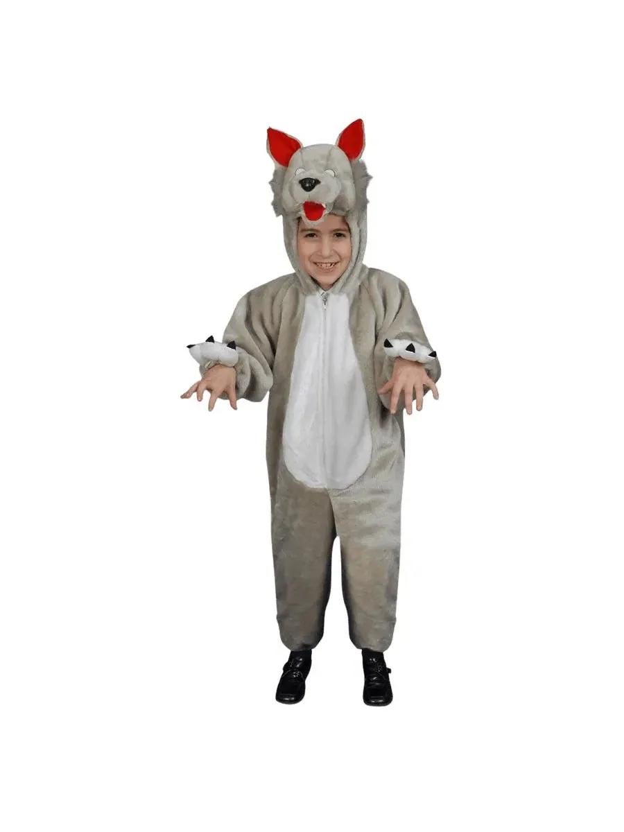 Детский серый плюшевый костюм волка в виде комбинезона Dress Up America